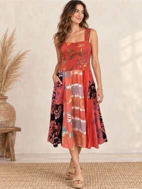 Vintage Colorful Boho Bohemian Sundress Dress Hippie S / M Summer Tie Dye coral